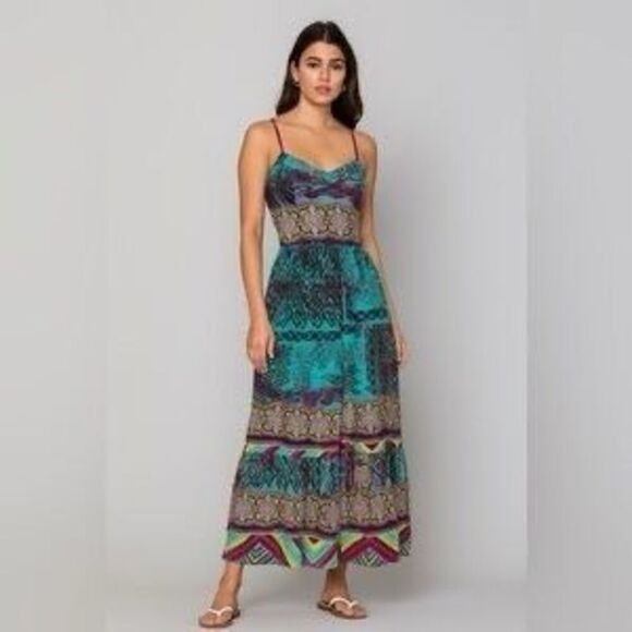 Betsey Johnson Y2K Colorful Bohemian Maxi Slip Dress Sz 10 Vacation, Party - Picture 1 of 14